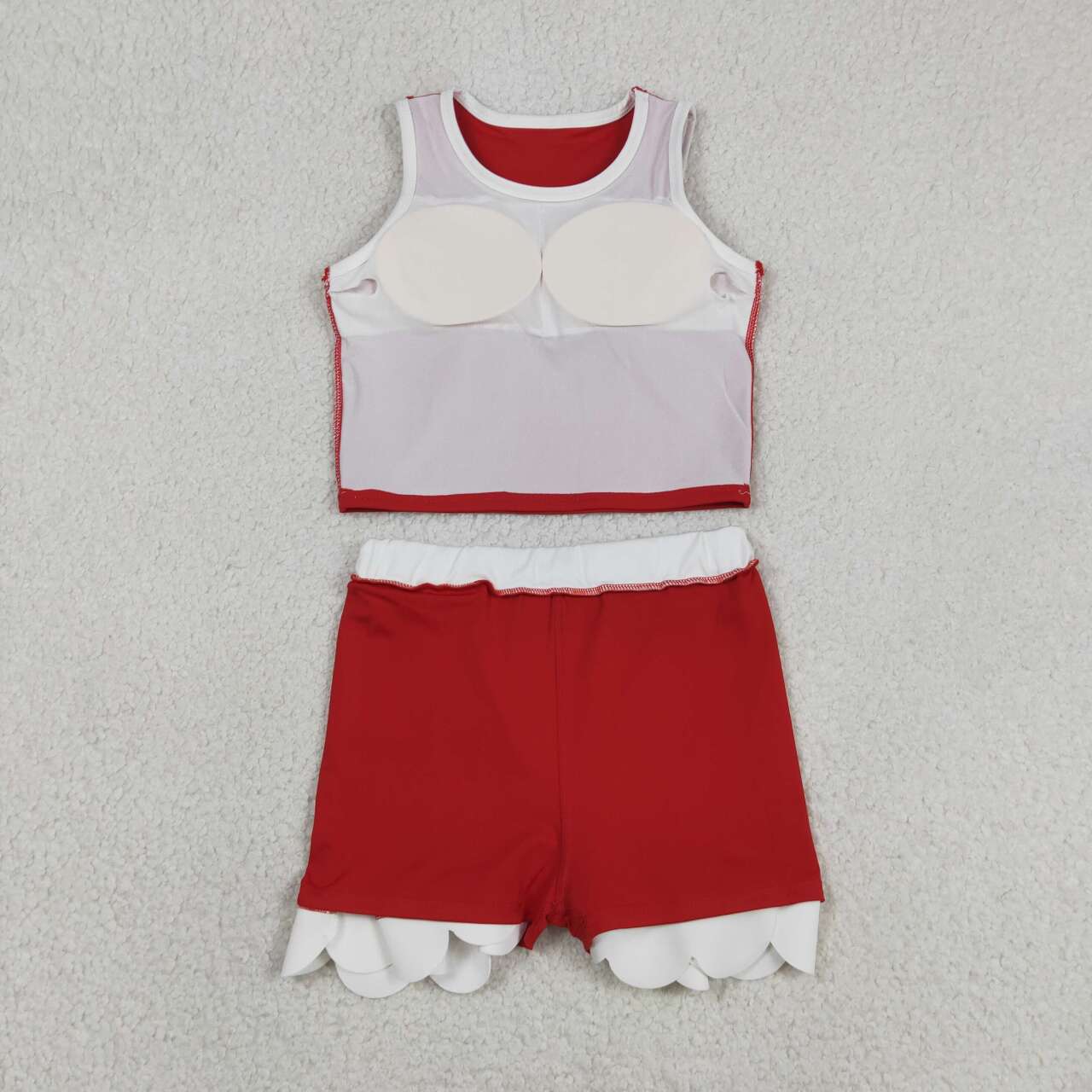 Red yoga top matching skorts girls summer scalloped outfit