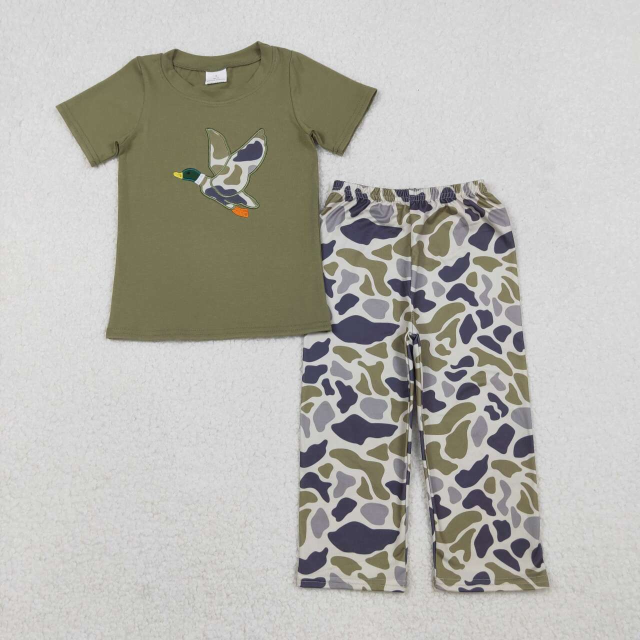 Embroidery Duck camo shirt matching pants design boy short sleeve outfit
