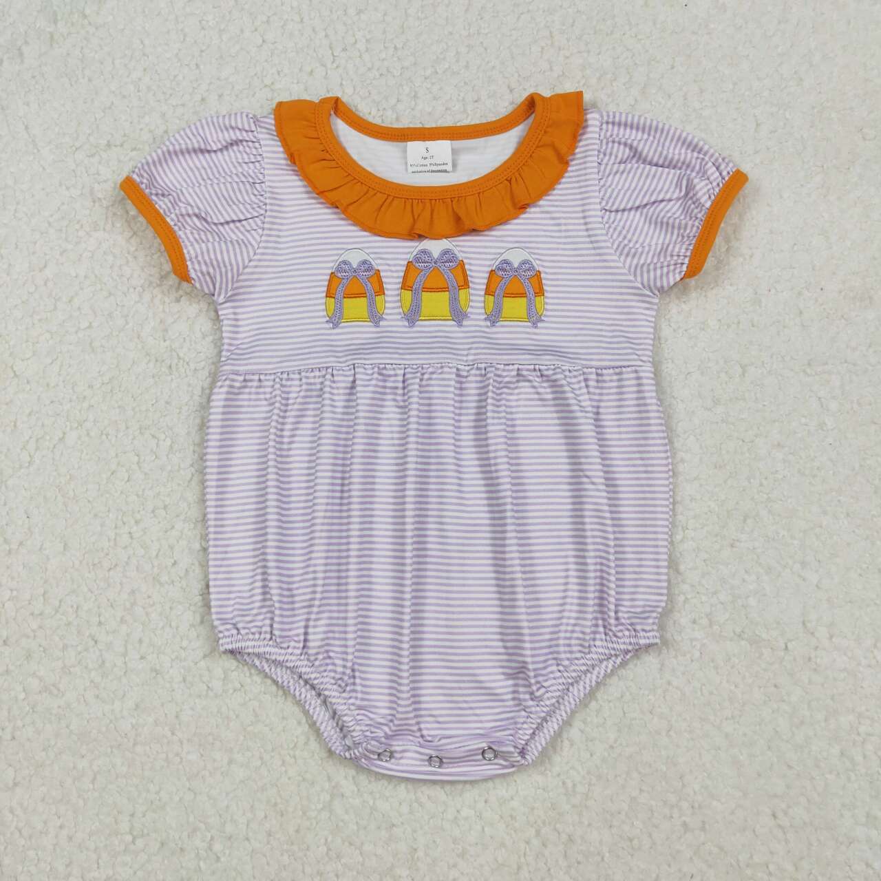Toddle girl Halloween embroidery candy corn design romper