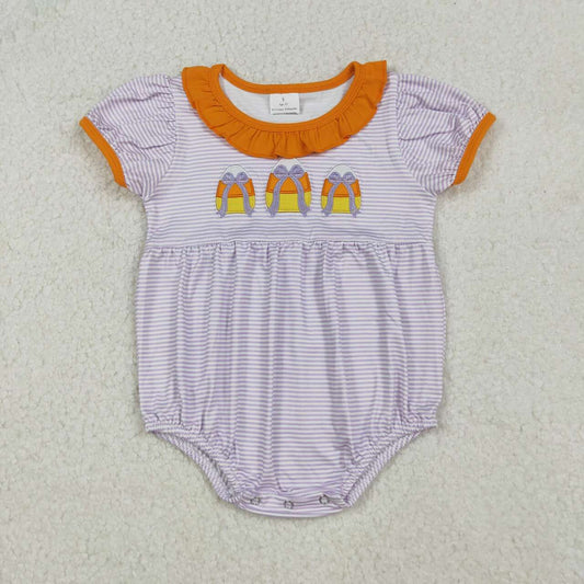 Toddle girl Halloween embroidery candy corn design romper