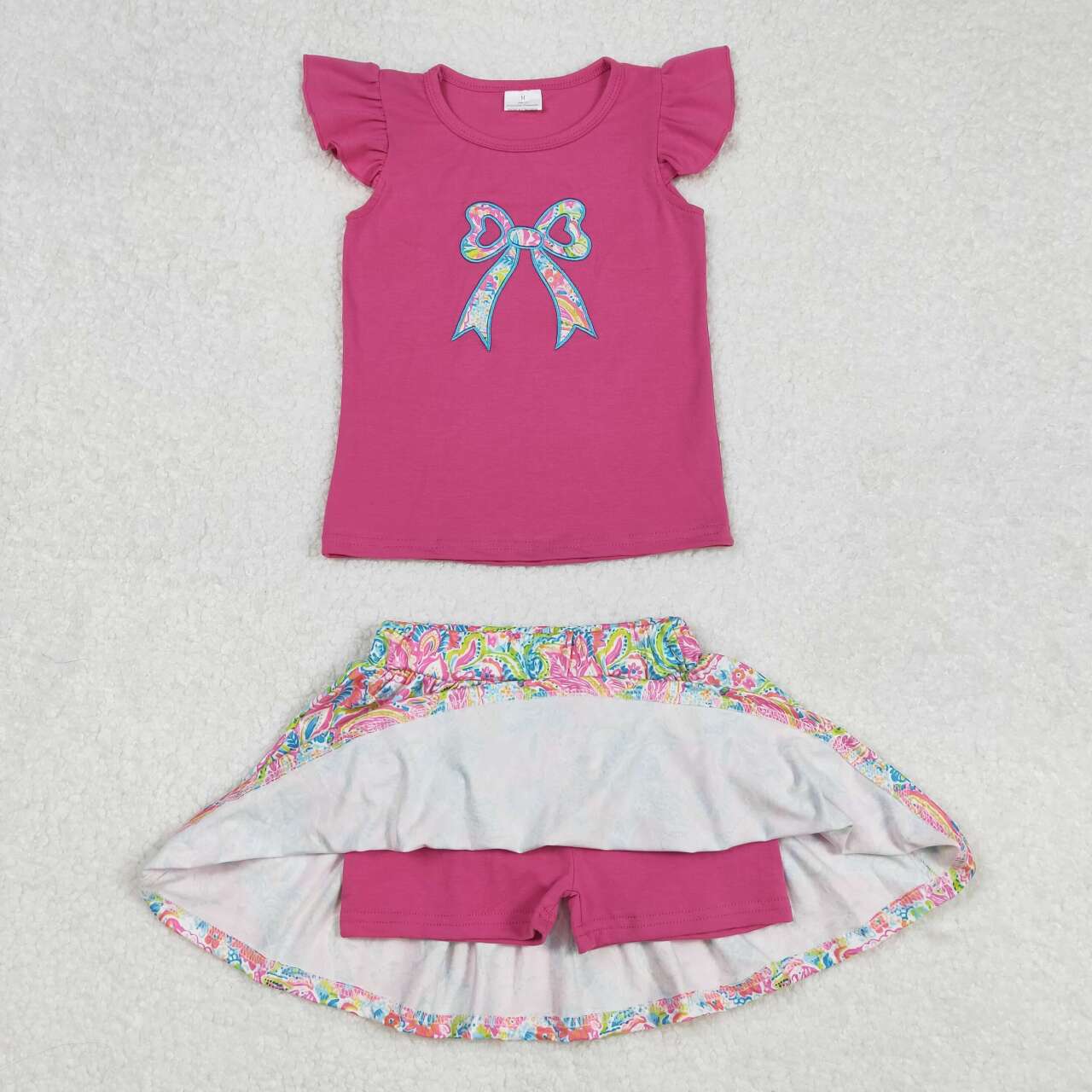Baby girl embroidery floral bow top matching skirt shorts summer outfit