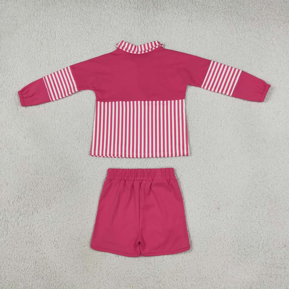 Pink long sleeve yoga pullover top matching shorts girls outfit preorder