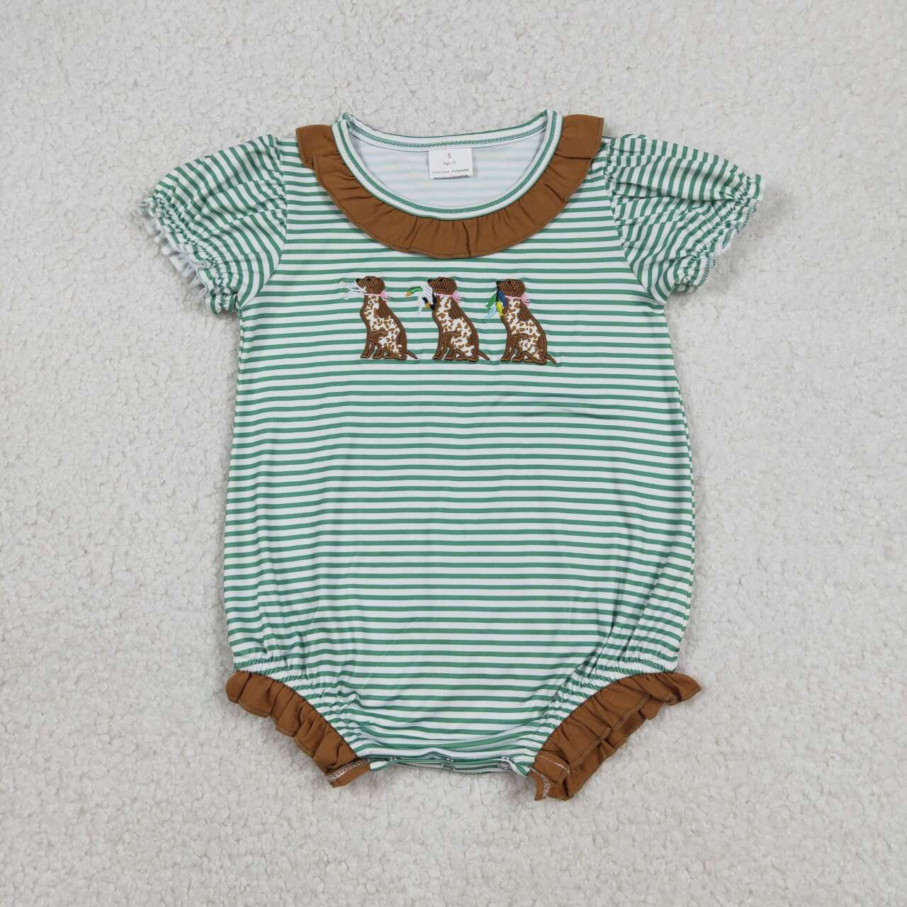 Embroidery Hunting dog duck print toddle baby girl romper