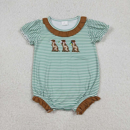 Embroidery Hunting dog duck print toddle baby girl romper