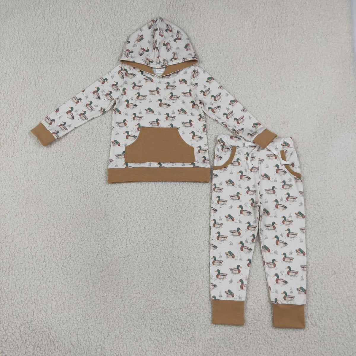 Mallard duck print boys long sleeve hoodie set outfit