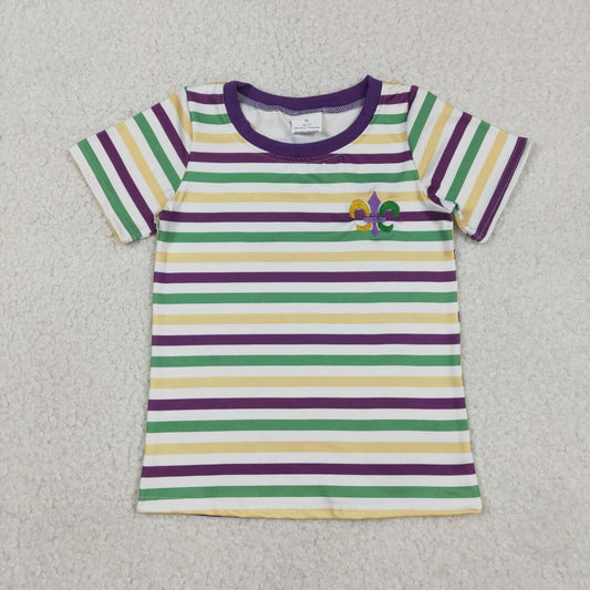 Mardi Gras baby boy short sleeve embroidery shirts