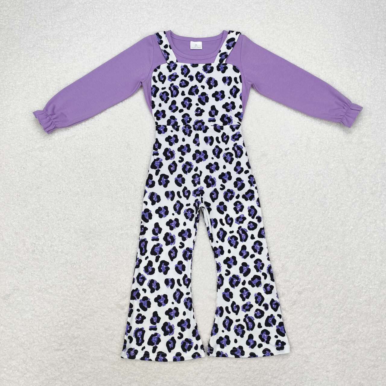 toddle baby girls long sleeve purple top cheetah suspender 2pcs clothes