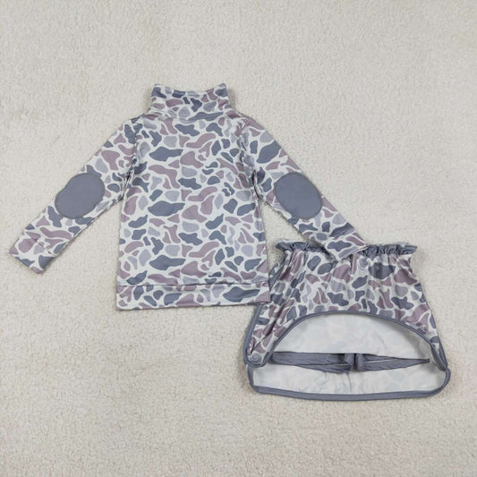 Light grey camo pullover top matching skirts girls yoga outfit