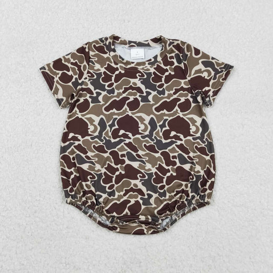 Toddle baby boy dark brown camo short sleeve romper