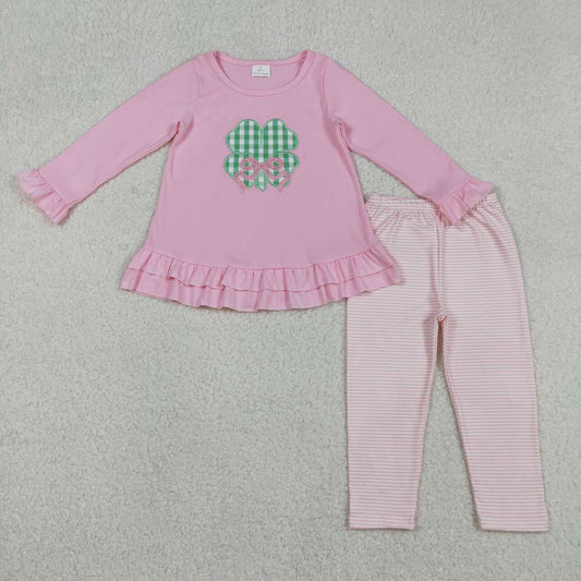 Saint Patrick's Day embroidery lucky charm top matching leggings girls outfit