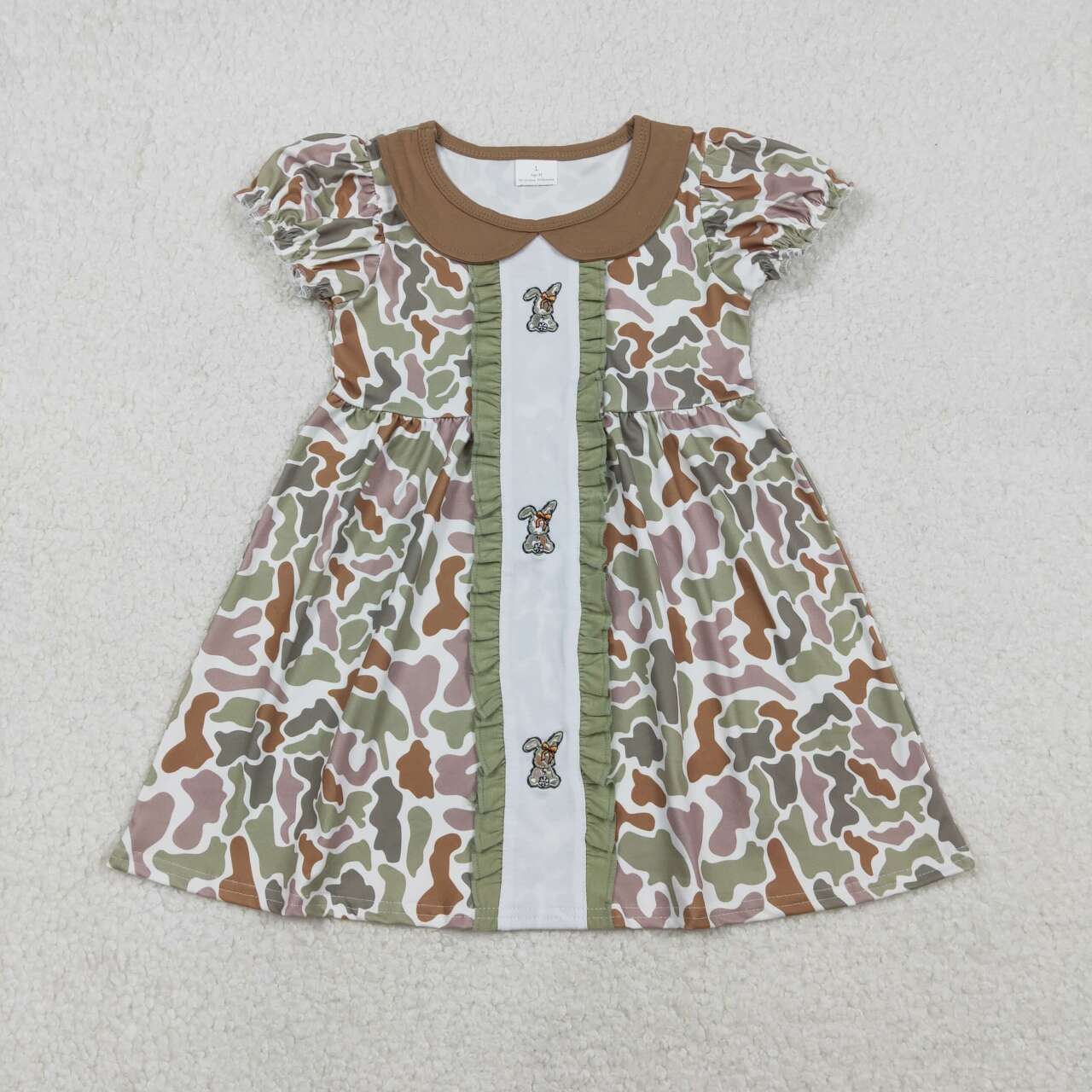 Easter embroidery camo bunny girls long sleeve dress