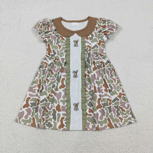 Easter embroidery camo bunny girls long sleeve dress