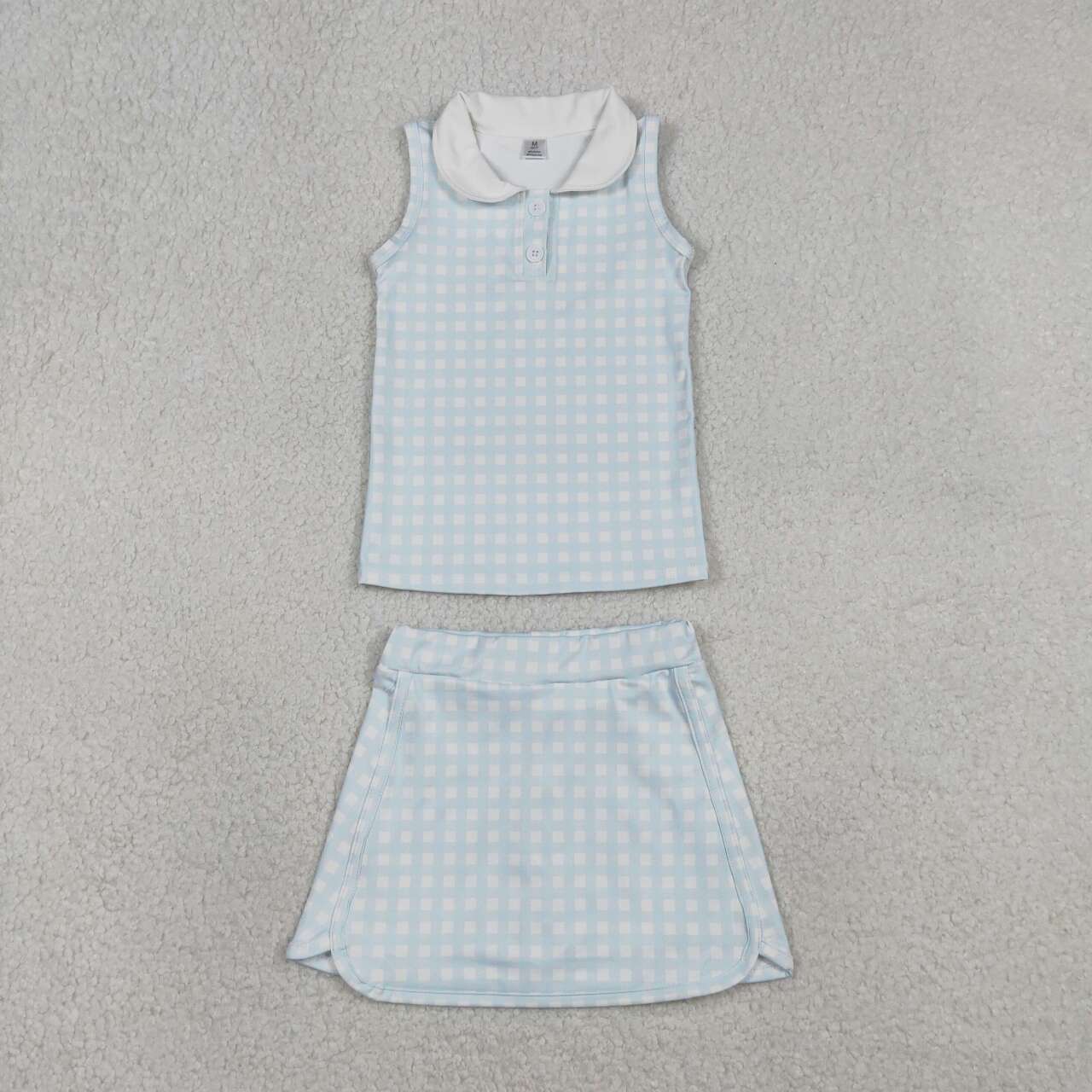 Blue plaid tank top matching skirt girls active wear yoga outfit