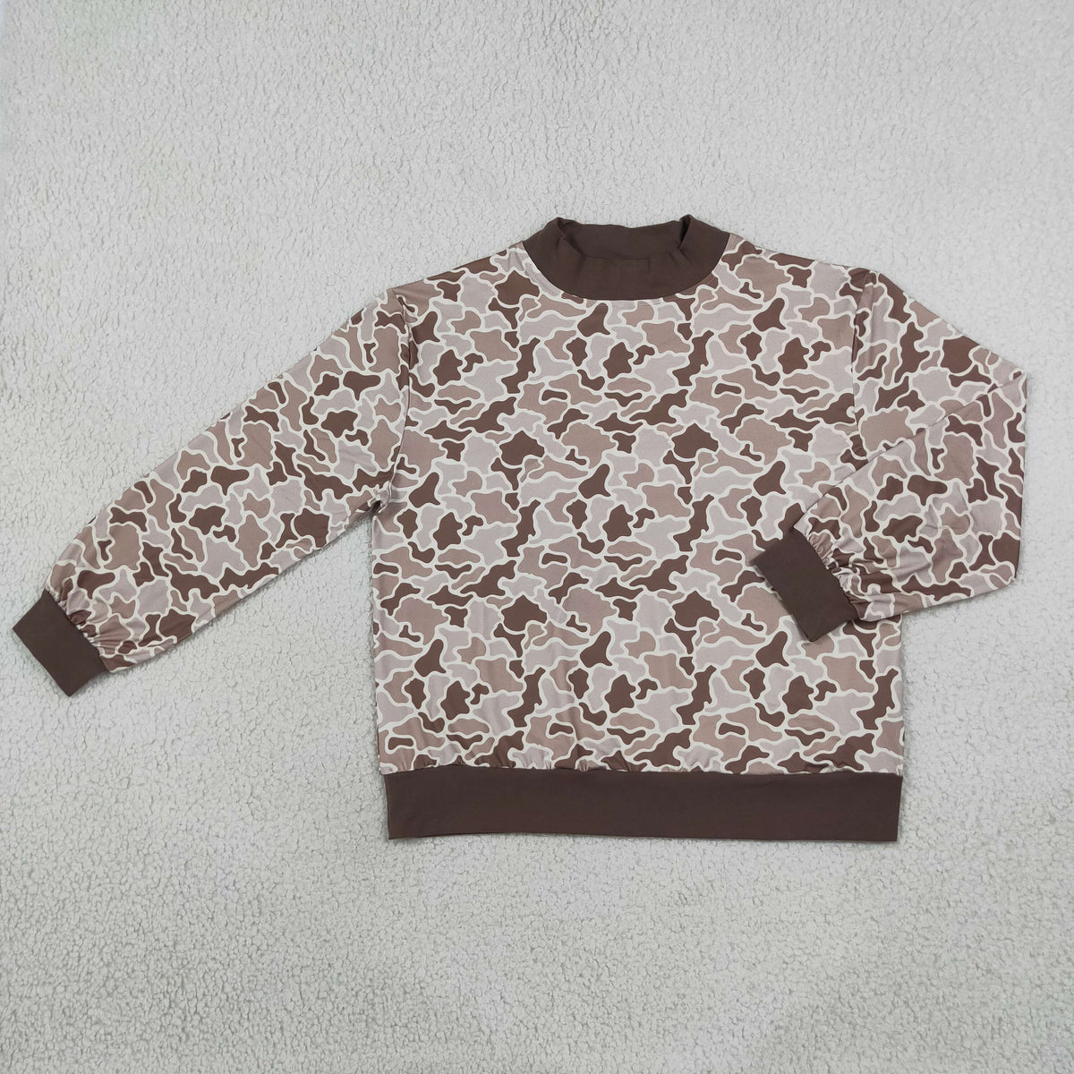 Adult grey camo print long sleeve  pullover top
