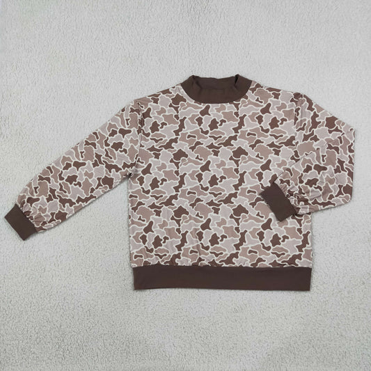 Adult grey camo print long sleeve  pullover top
