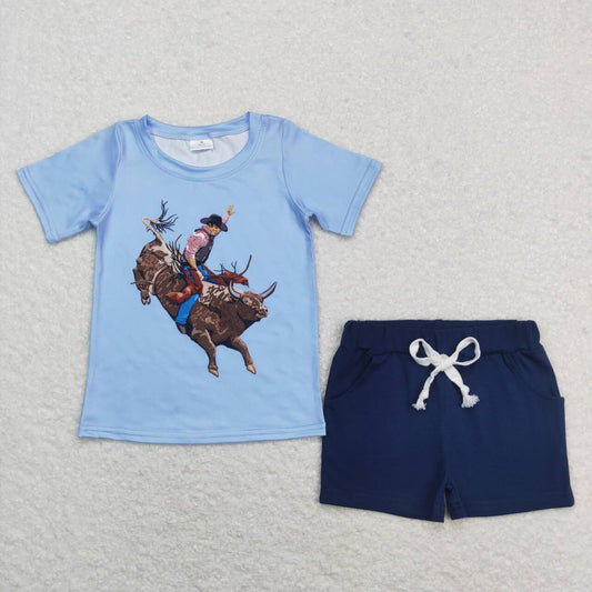 western cowboy blue top navy shorts outfit