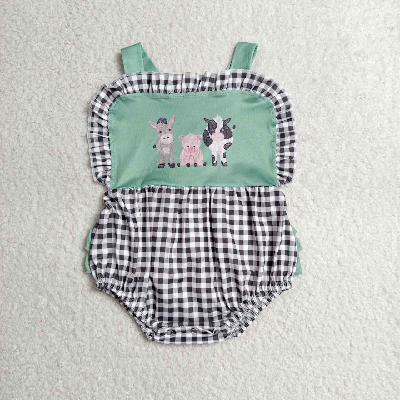 Farm animal design baby girls romper