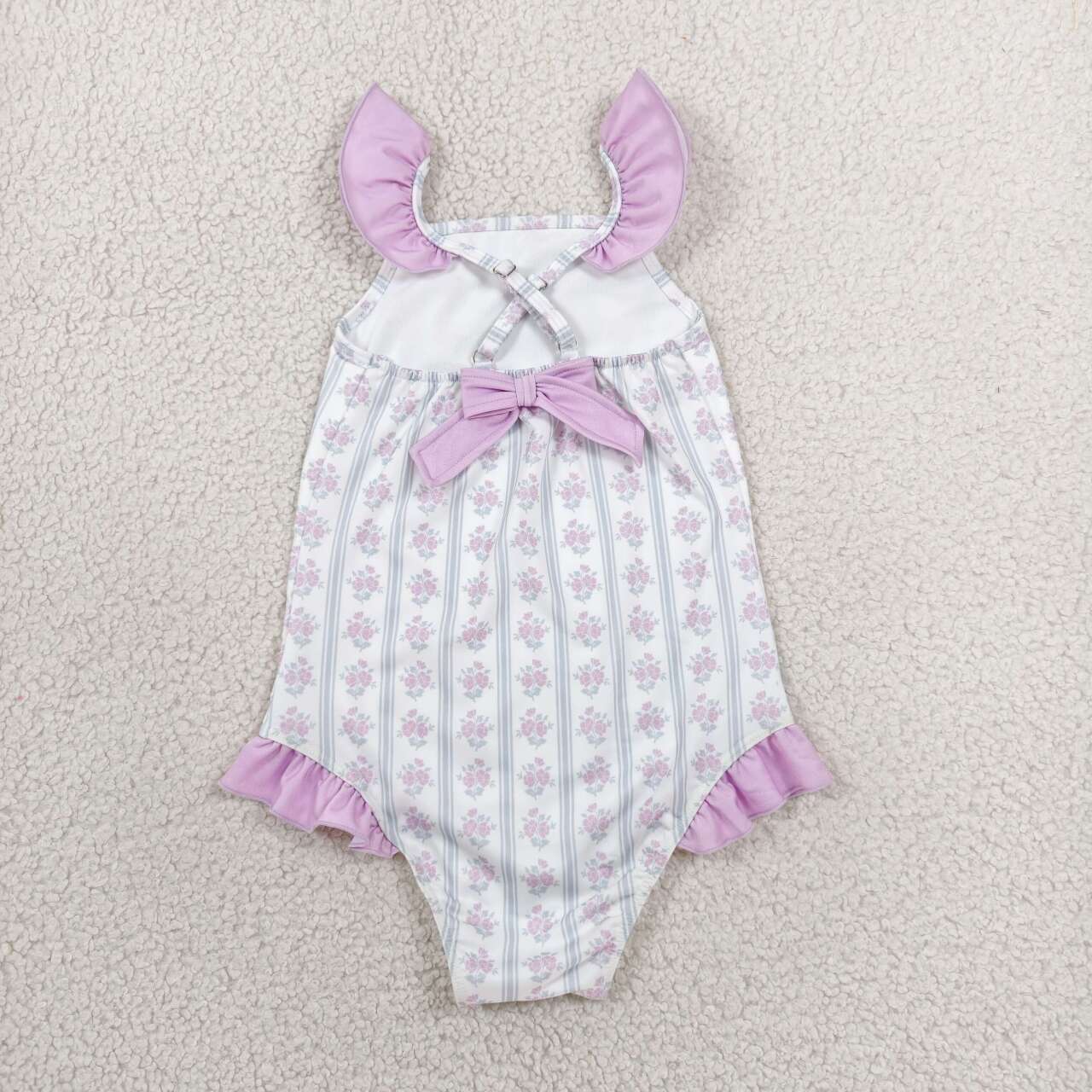 Lavender floral one piece bathing suit kids swimwear