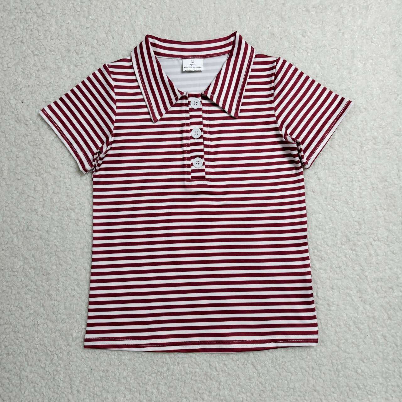 Red stripes kids boy short sleeve pullover top