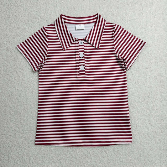 Red stripes kids boy short sleeve pullover top