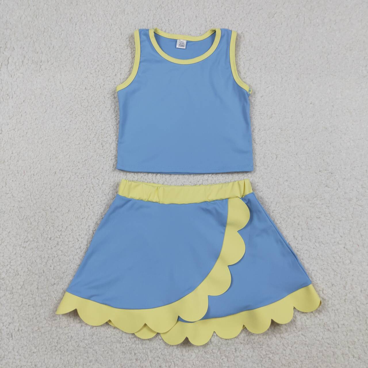 Blue yellow yoga top matching skorts girls summer outfit
