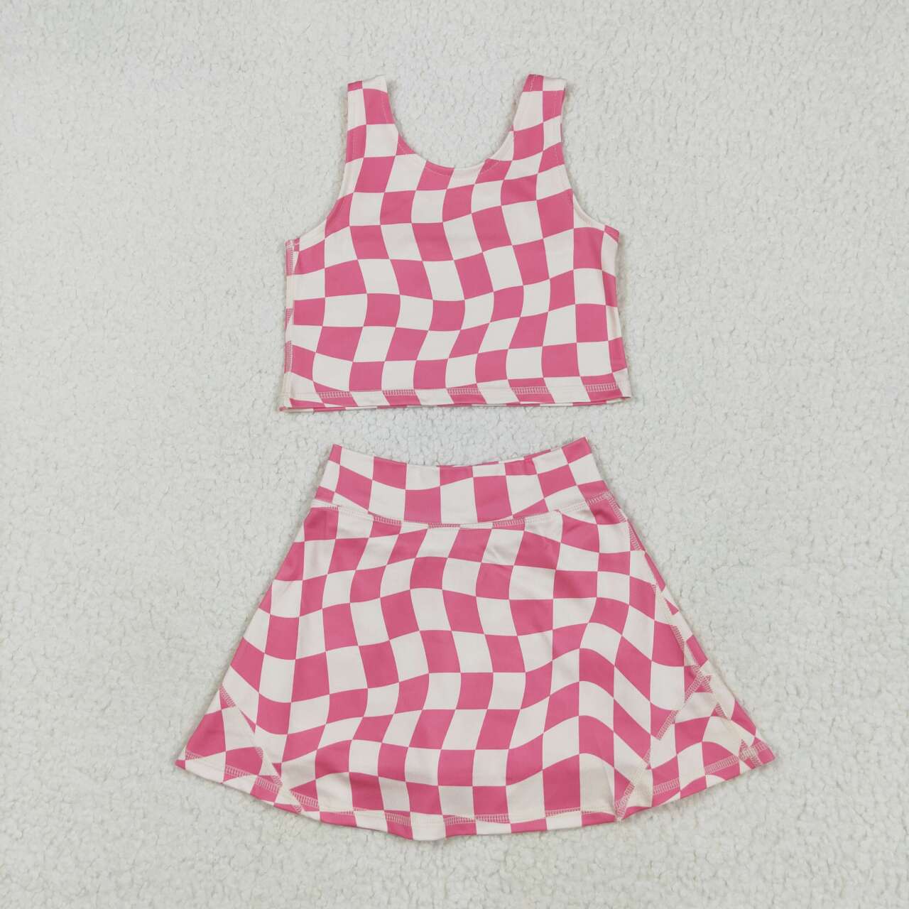 Baby girls pink checkered active wear athletic summer yoga skirt set