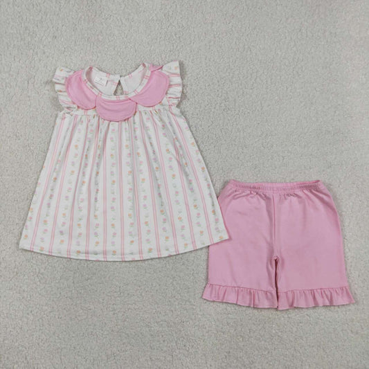 Pink flowers top matching shorts girls summer outfit