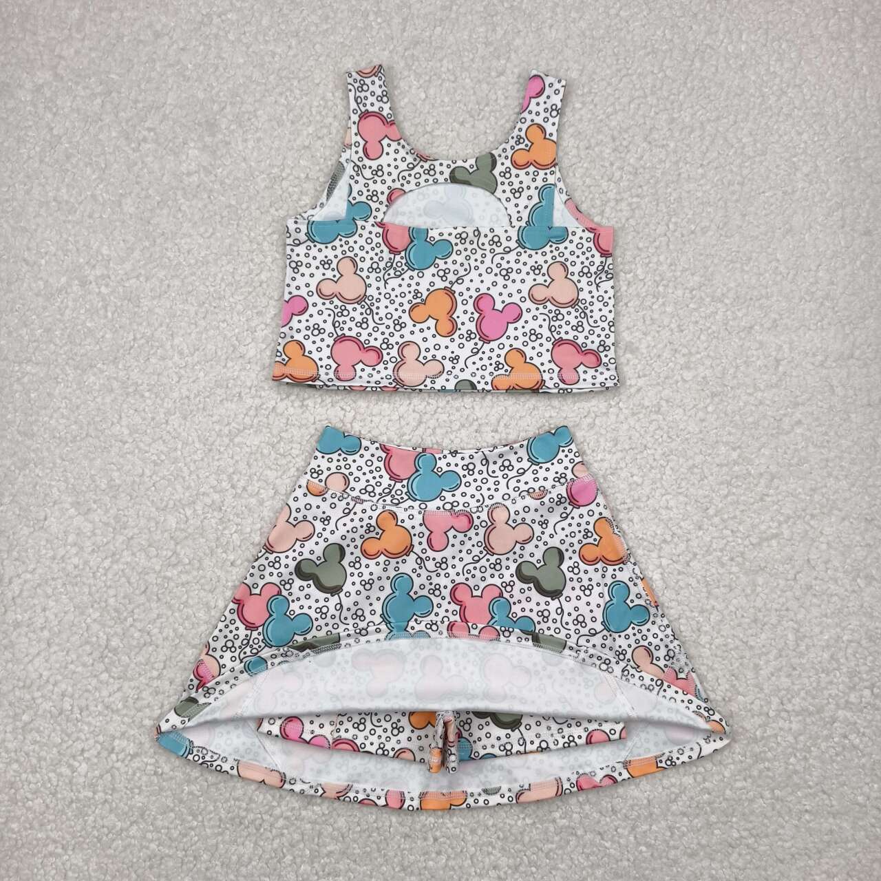 Baby girls cartoon design active wear athletic summer yoga skirt set