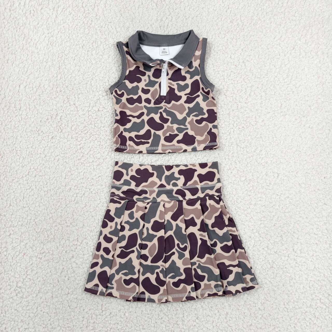 Brown camo yoga top matching skorts girls summer outfit