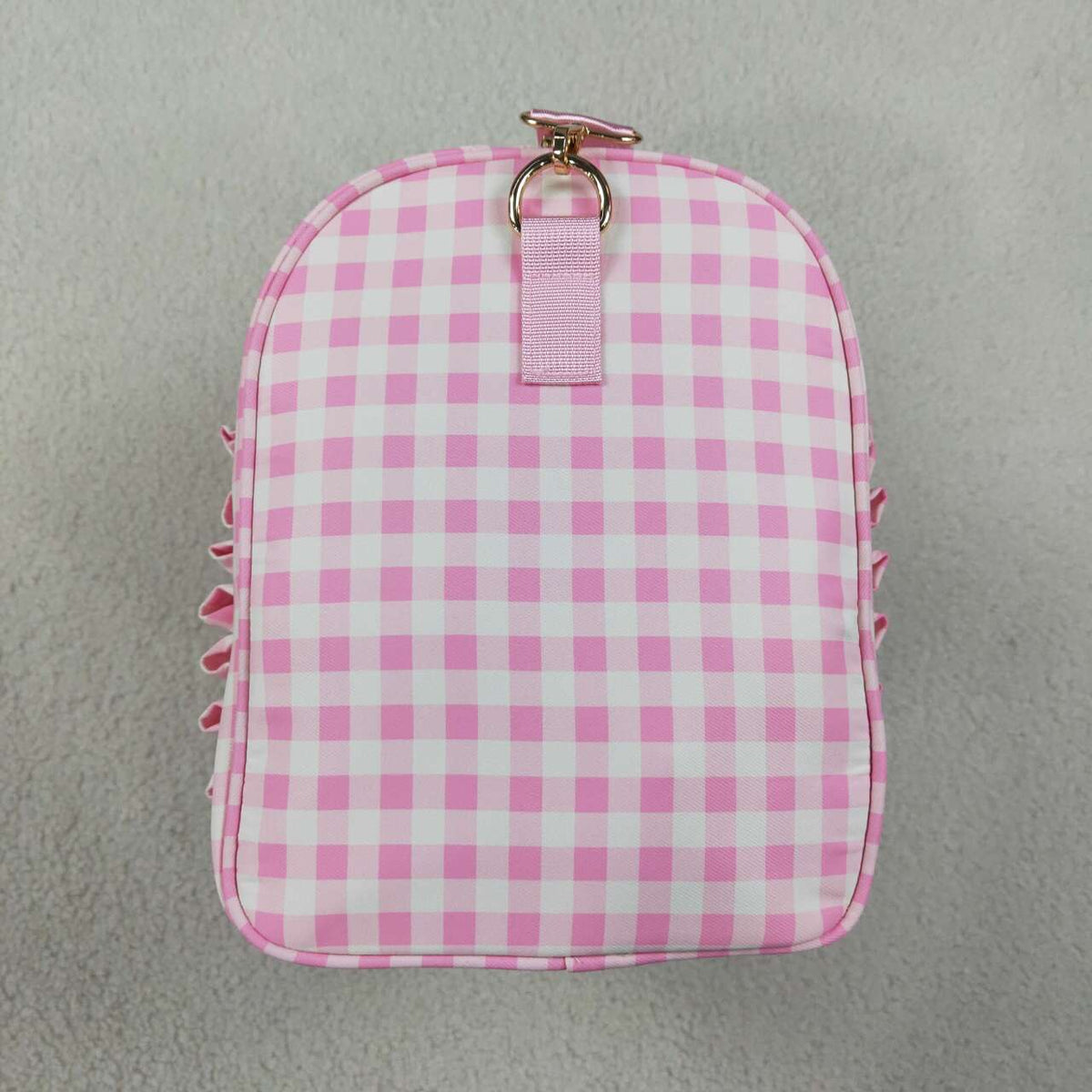 kids pink plaid print duffle bag