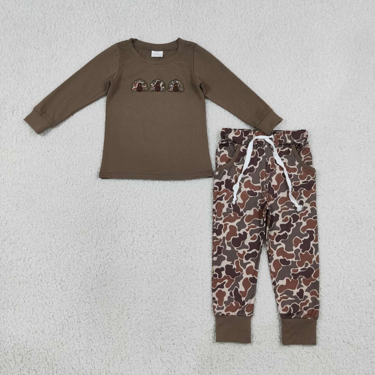 Thanksgiving camo turkey pumpkin long sleeve top matching legging boy outfit