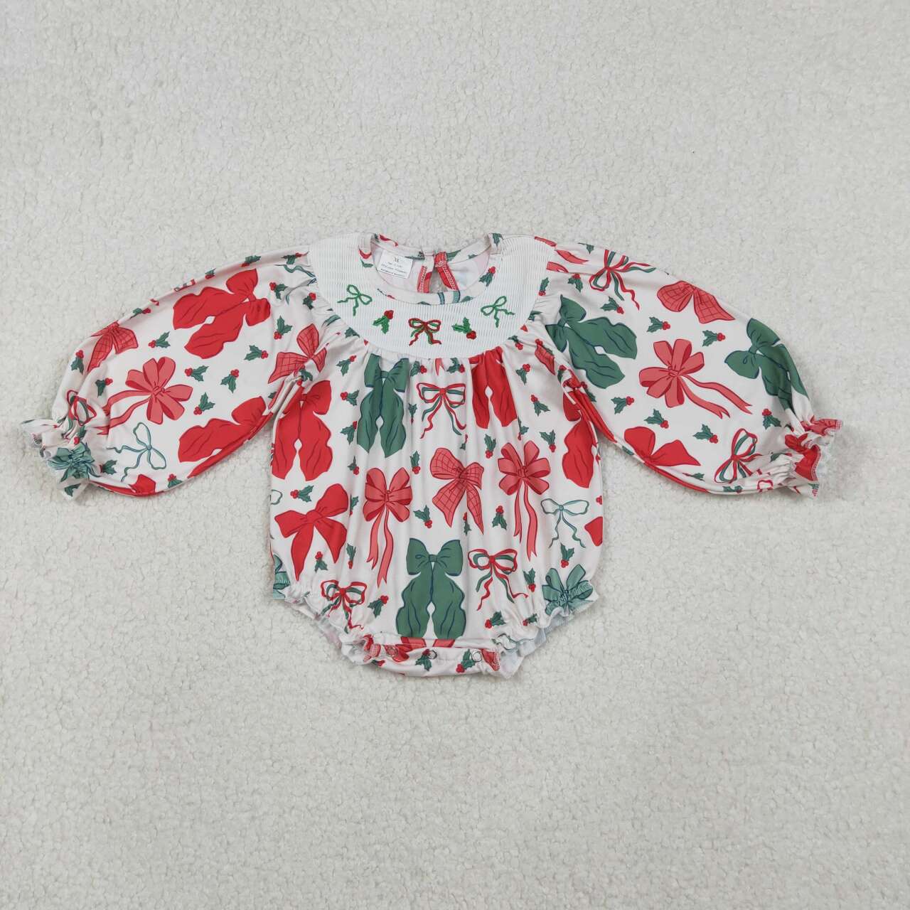 Christmas red green bow toddle girls romper