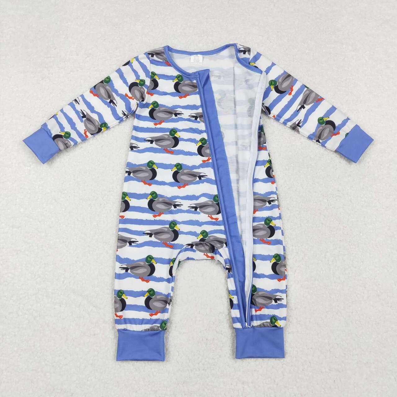 Toddle baby boy mallard duck stripes bamboo zip romper