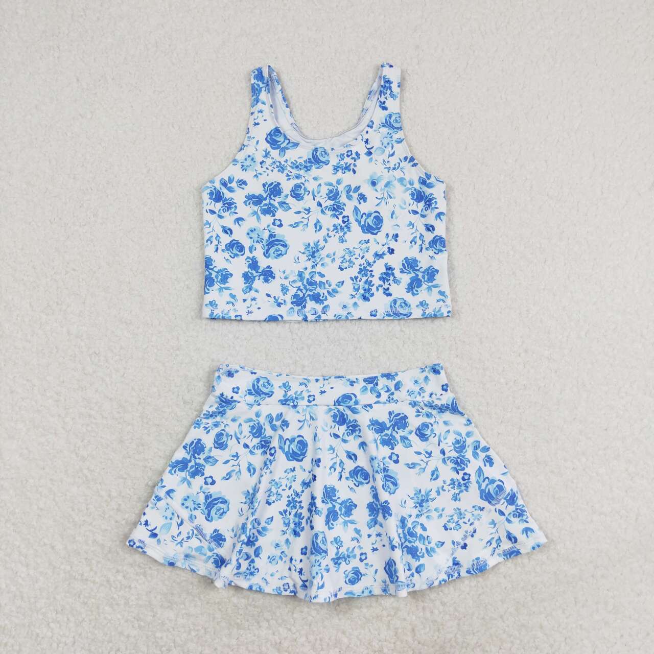 blue floral girls summer swimming suit outfit