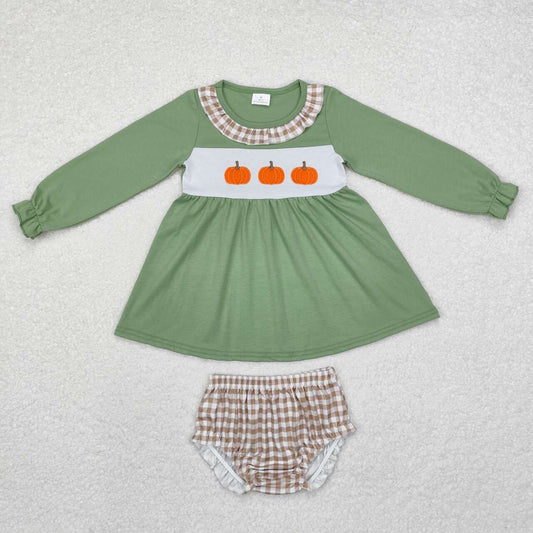 toddle baby girl embroidery fall pumpkin bummies set