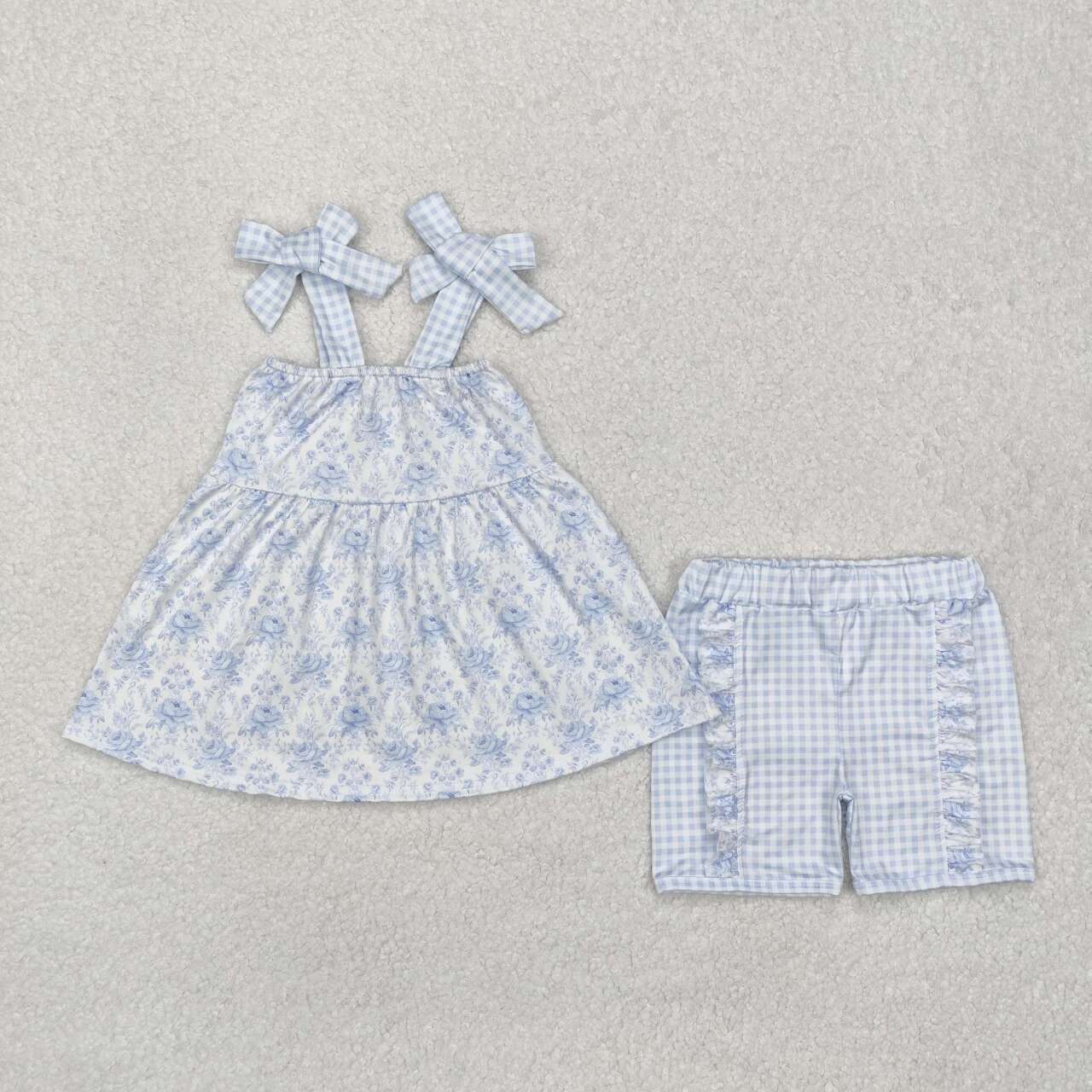 Toddle baby girls blue floral top matching shorts summer outfit