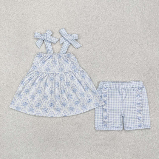 Toddle baby girls blue floral top matching shorts summer outfit