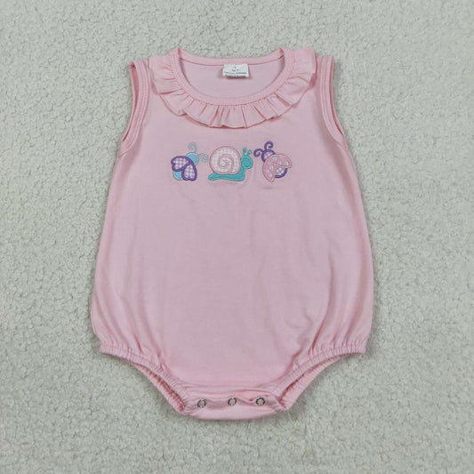 Embroidery snail print toodle girls summer romper