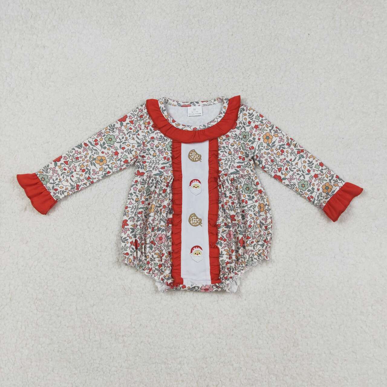 Christmas Emboridery Santa Cookie long sleeve romper