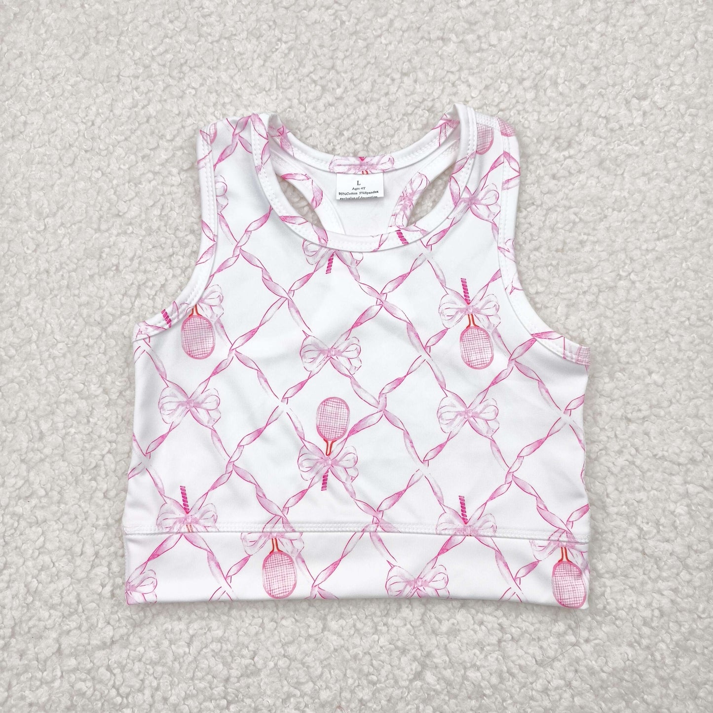 Girls pink bow short sleeve yoga tank top preorder