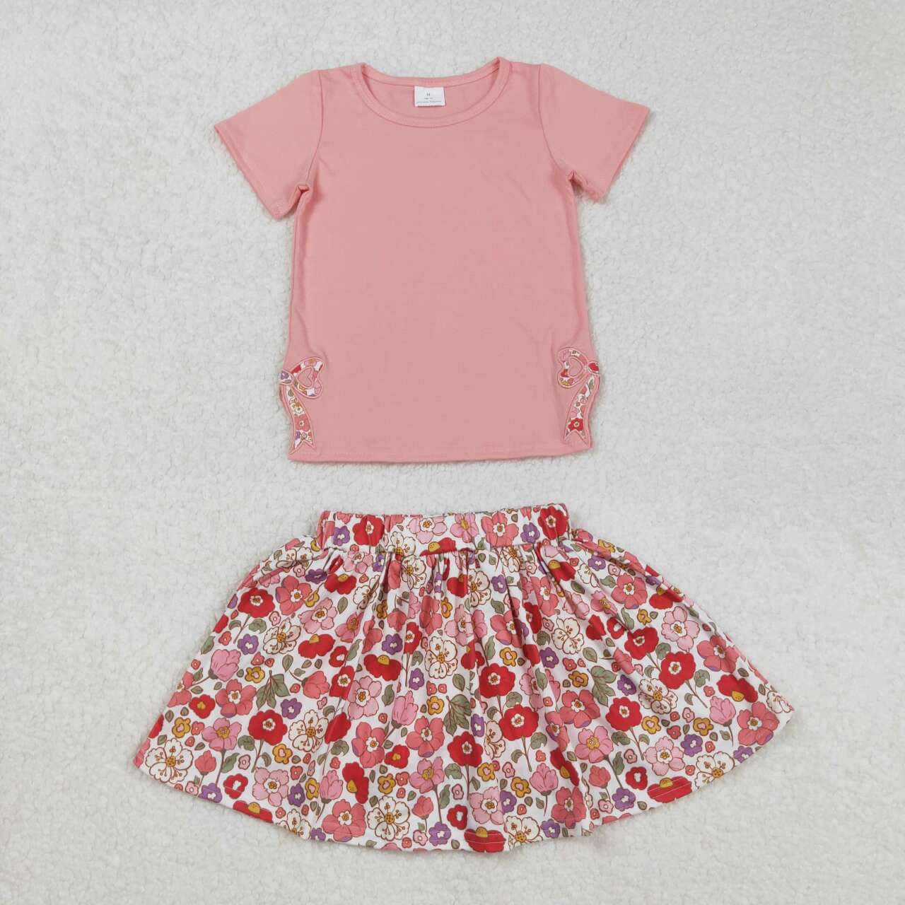 Baby girls dark pink top red floral skirt shorts summer shorts outfit