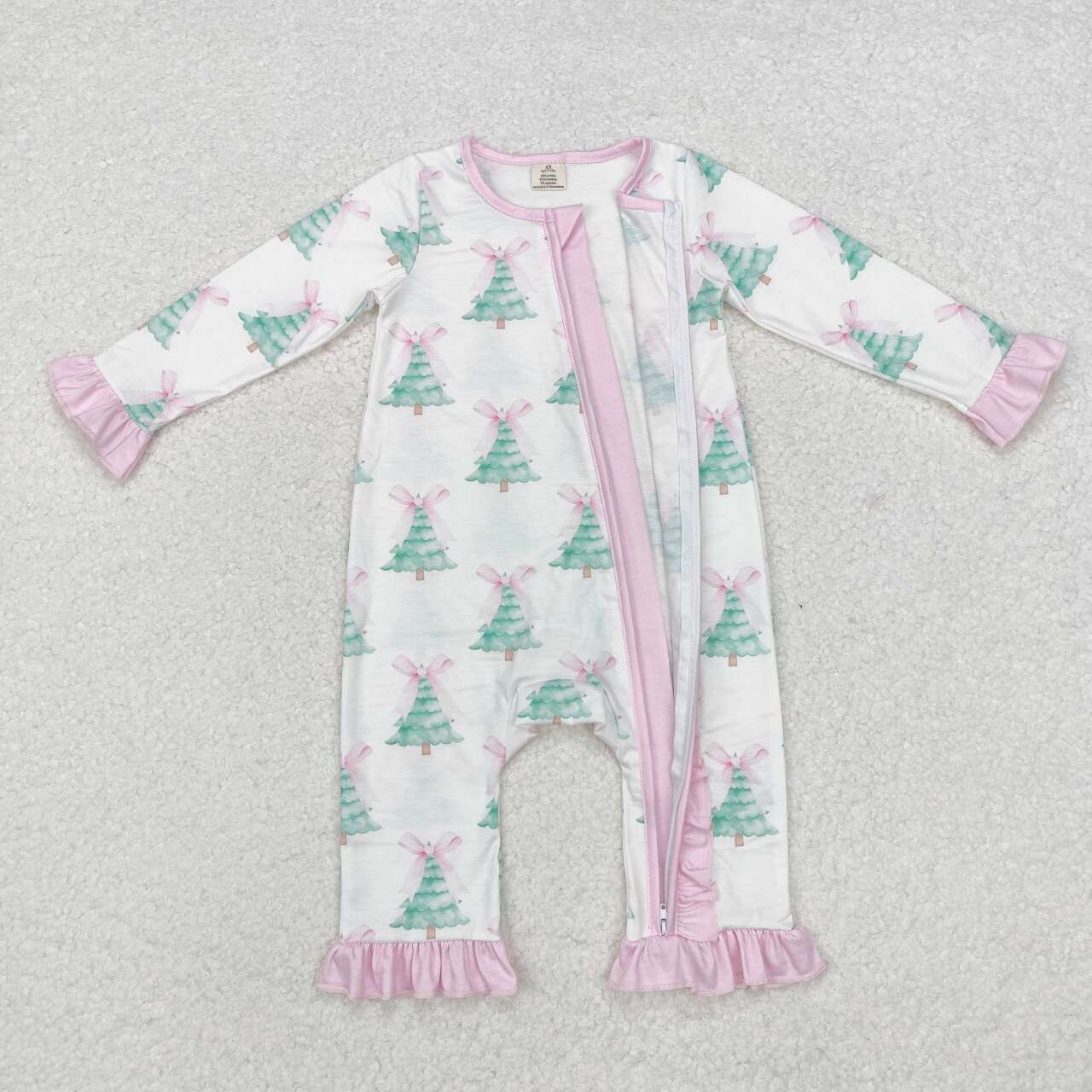 baby girl Christmas tree bamboo zip romper