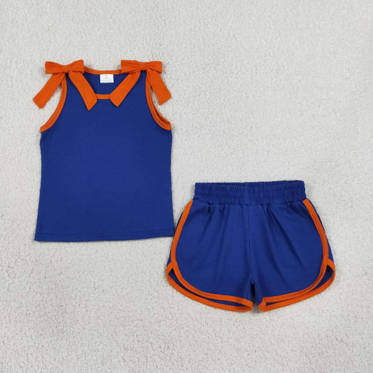 Navy cotton  top matching shorts girls summer outfit