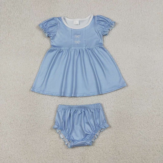 baby girl blue stripes embroidery bummies outfit