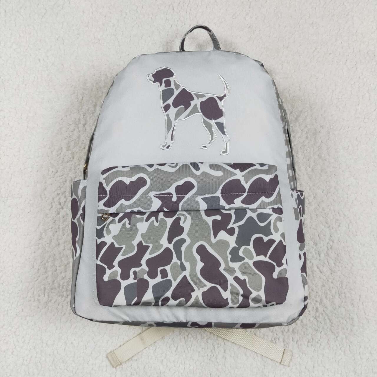 baby baby grey camo dog print mini backpack