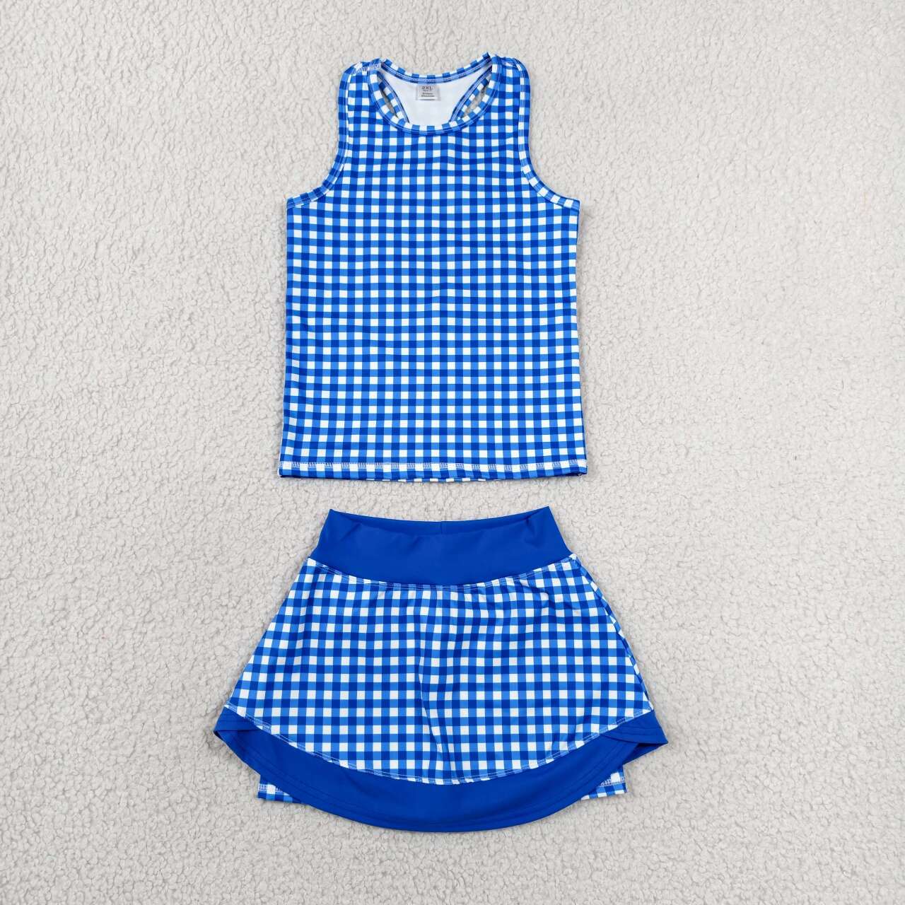 Blue plaid top matching skirt toddle baby girls yoga outfit