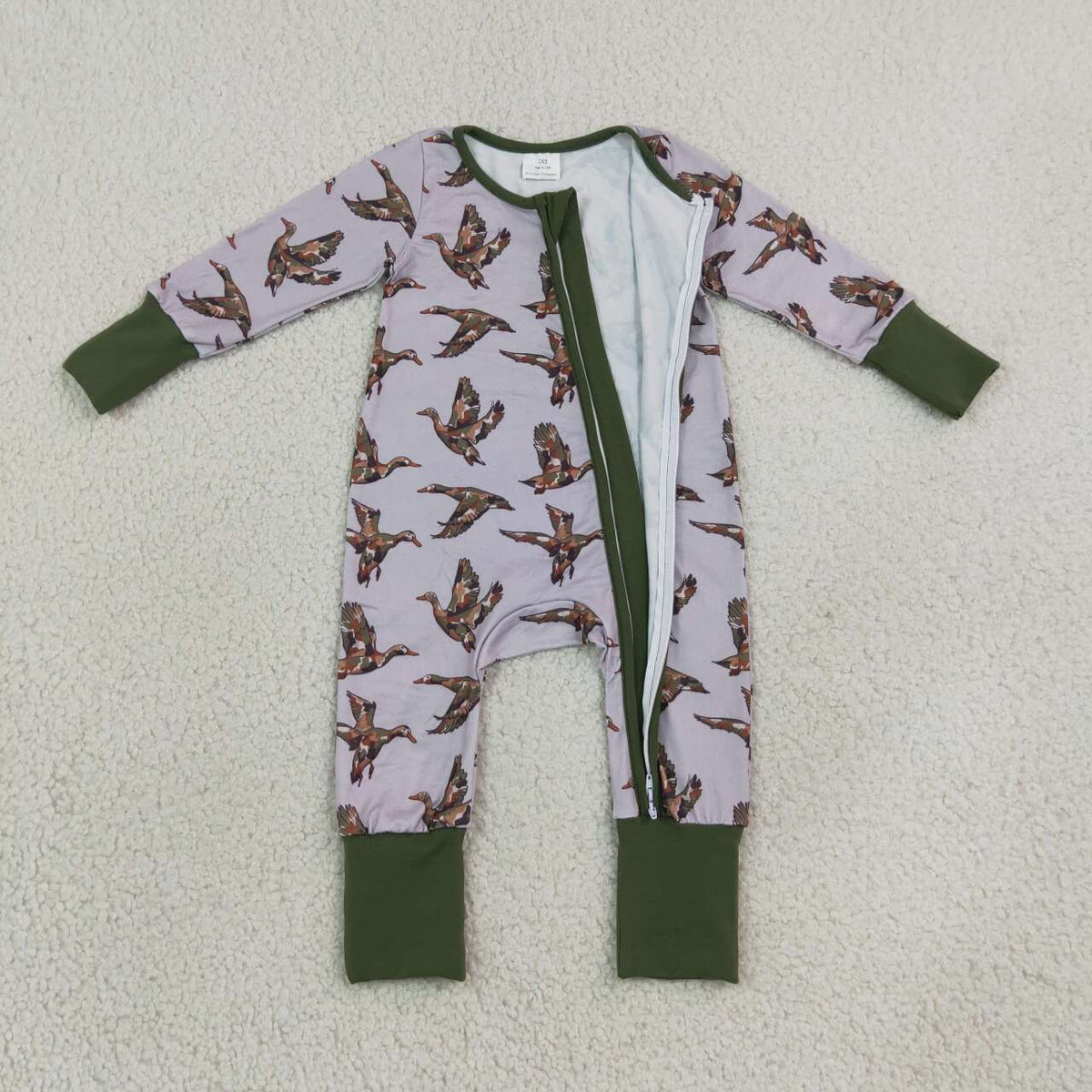 Toddle baby long sleeve mallard duck zip romper