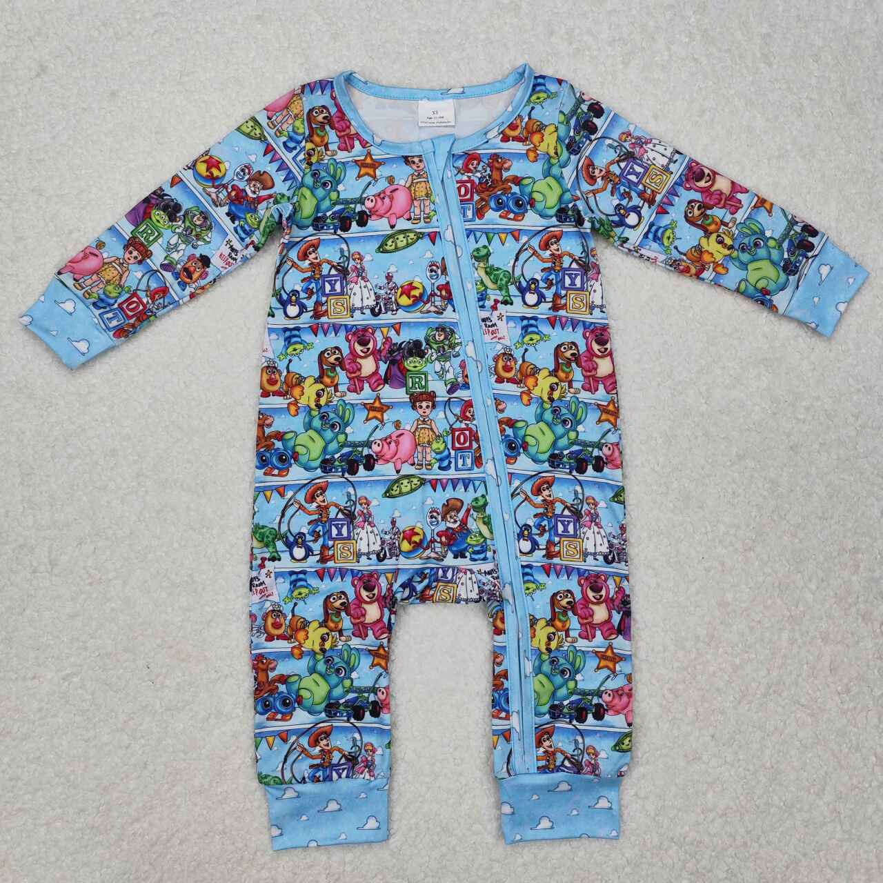 Baby boy long sleeve cartoon story zip romper