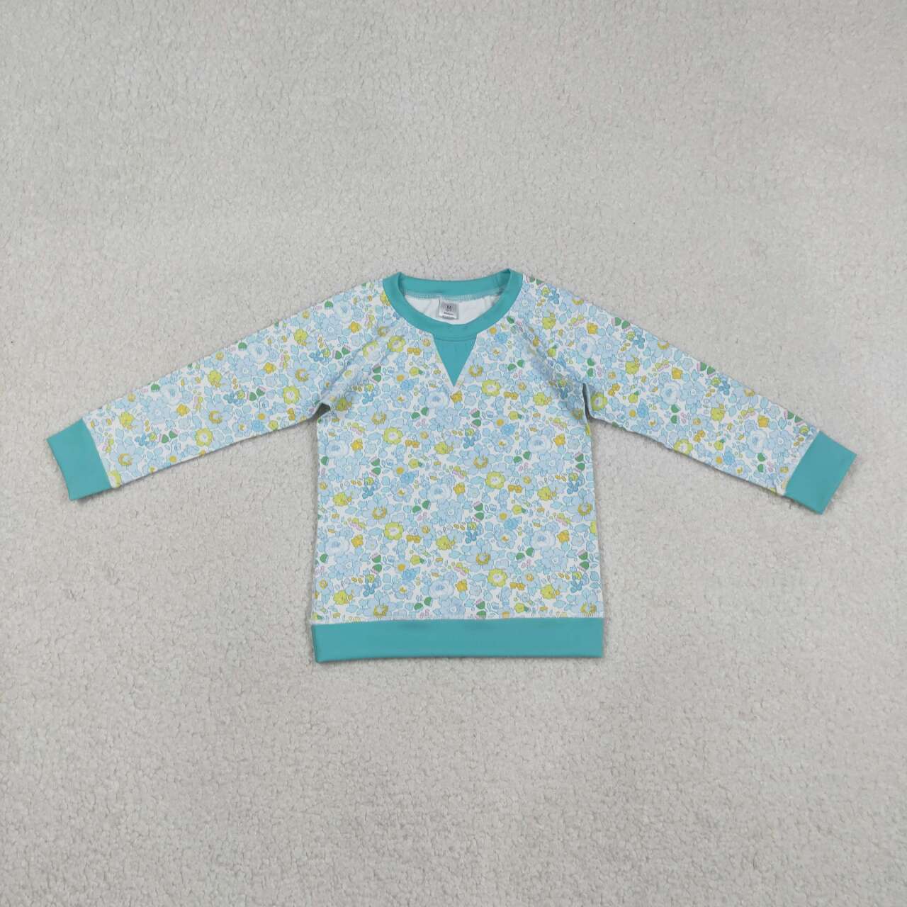 Blue flowers design kids girls long sleeve yoga t-shirt top