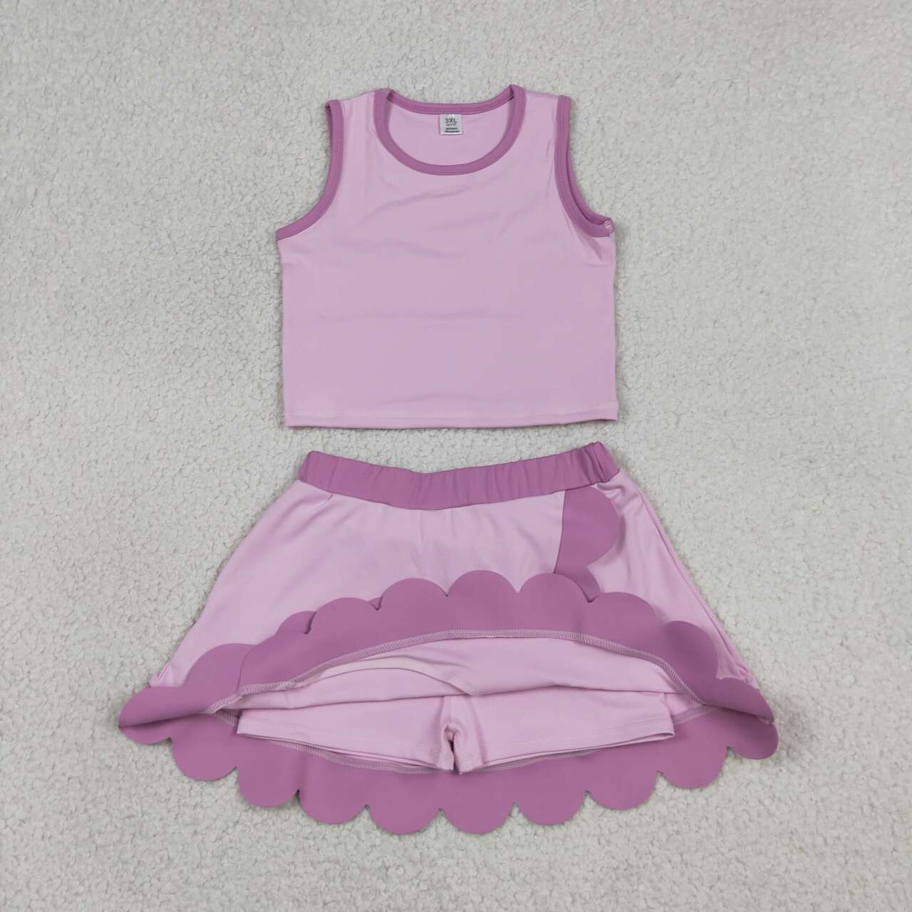 Girls summer pink color yoga tank top matching skorts outfit